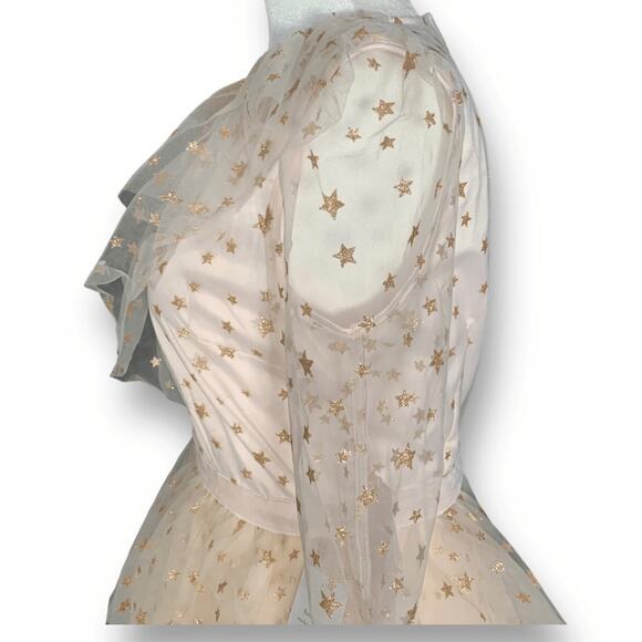 Rachel Parcell Pastel Pink Gold Metallic Glitter Star Tulle Dress Tiered Skirt - Picture 4 of 11
